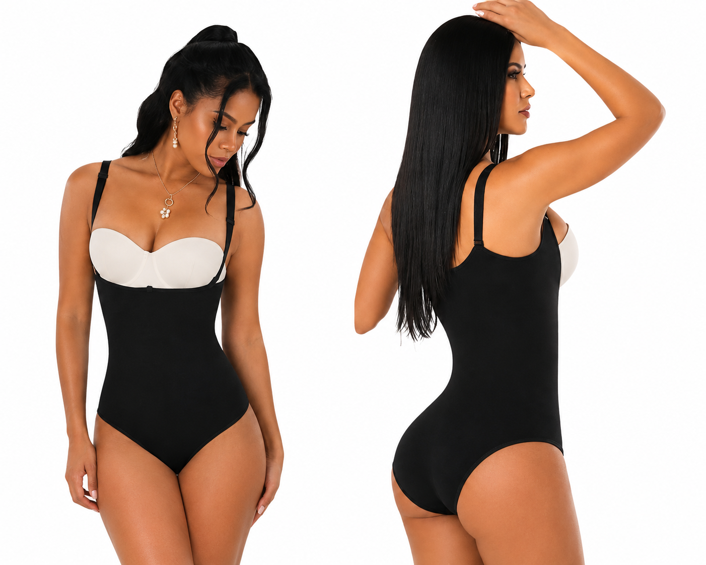 Body clásico tira delgada de Fajas Belvia, color Negro y beige